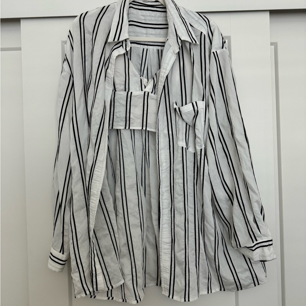 Striped button up, crop top combo